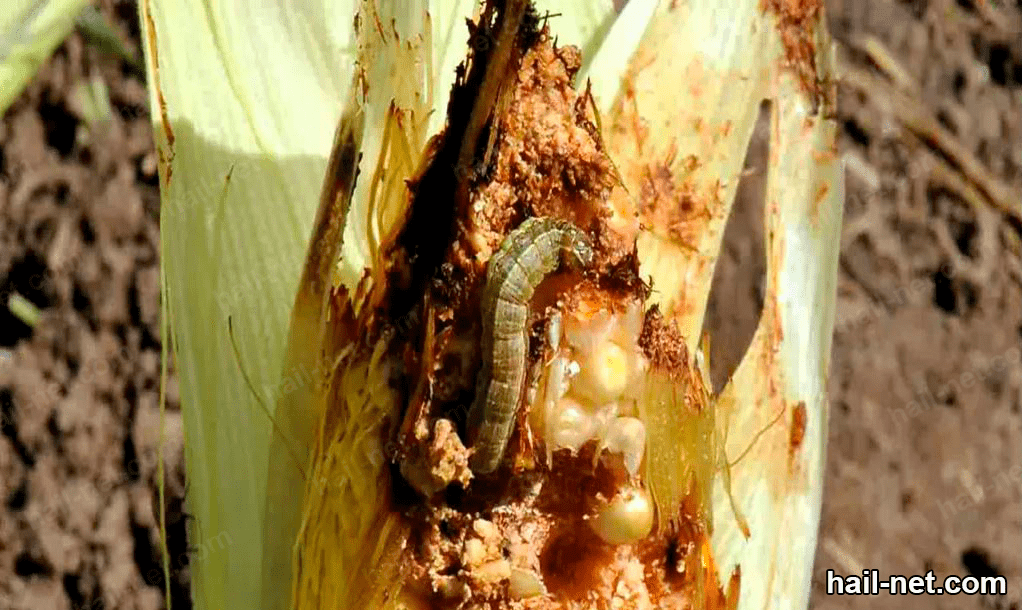 worm eating a corn